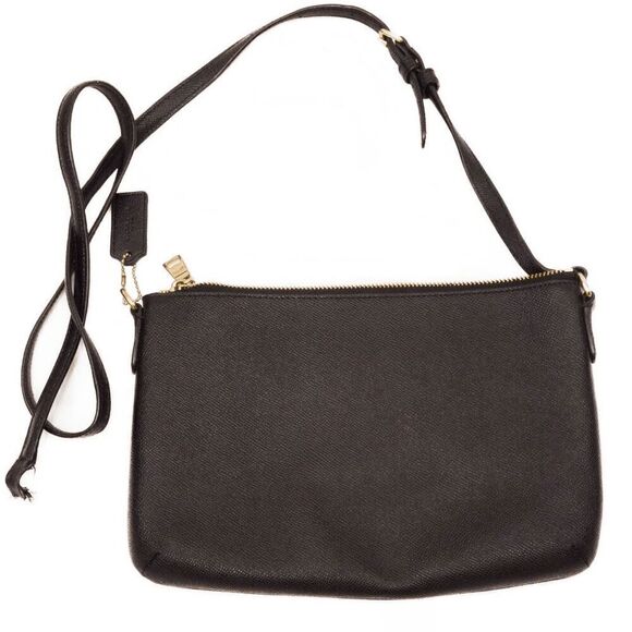 Black Pebbled Leather Coach Crossbody Purse BROKEN STRAP - Picture 1 of 4